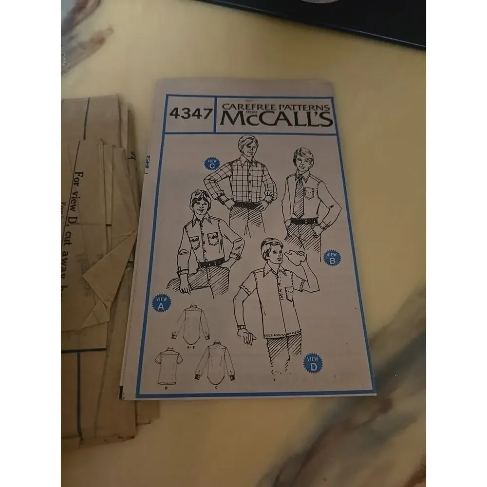 Vtg McCall's 4347‎ Teen Boys Button Down Shirt Sewing Uncut Pattern Size 14